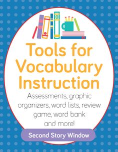 the cover of tools for vocabular instruction, which includes an image of books and