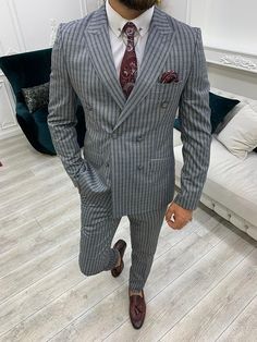 Double Breasted Pinstripe Suit, Men Suits Wedding, Suit Man, Striped Suit, Black Suit Wedding, Slim Fit Suit Men, Suits Prom, Pants Gift