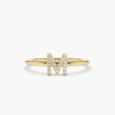 14K Gold Diamond Initial Ring Luxury Dainty Initial Engagement Ring, Layering Diamond Necklaces, Local Jewelry, Initial Ring, Handcrafted Rings, Pave Setting, Art Deco Diamond, Eternity Band Diamond, Gold Diamond Rings