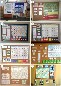 several pictures of different types of bulletin boards with numbers and symbols on them, all in various colors