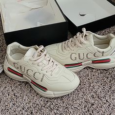 In Good Condition Gucci Casual Cream Sneakers, Casual Gucci Cream Sneakers, Casual Cream Gucci Sneakers, Luxury Low-top Cream Sneakers, Gucci Low-top Cream Sneakers, Gucci Cream Low-top Sneakers, Luxury Cream Low-top Sneakers, Cream Lace-up Sneakers With Logo, White Gucci Sneakers With Logo