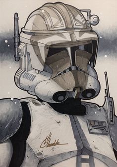 a drawing of a star wars character wearing a helmet