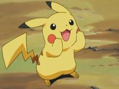 a pikachu is standing in the desert with its hands up to his face