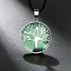 White Gold Plated Jade Jadeite Circle Tree Pendant Necklace Green Tree Of Life Jewelry Gift, Green Round Nickel-free Necklace, Y2k Jewelry, Energy Stones, Tree Pendant, Energy Healing, Gemstone Pendant, Chakra, Womens Jewelry Necklace