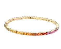 Multi Colored Round Cut Bracelet Rainbow Gemstone Jewelry 14K Gold Plated Bracelet Unique Multi Gemstone Bracelet Gift For Women Bracelet  Metal : 925 sterling silver  Style : Art Deco Main Stone  : Multi Sapphire  Stone Shape : Round Color : Multi Color Stone Size : 4 mm Stone Weight : 9.50 Ct  Silver Weight : 13.50 gm ( approx. ) This Bracelet Is Available In All Sizes Perfect for Wedding, Engagement, Cocktail, Party, Anniversary, Birthday, Christmas, Valentine's Day, Statement Occasions Metal Multi Gemstone Bracelet, Bracelet Rainbow, Colorful Bracelet, Bracelet Tennis, Rainbow Sapphires, Rainbow Gemstones, Gold Plated Bracelet, Bracelet Metal, Multi Sapphire