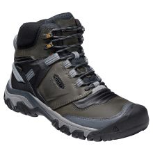 A supportive hiking boot for adventures over tough, rocky trails, KEEN� Ridge Flex Mid Waterproof Hiking Boots for Men come ready for any trek. Waterproof leather and performance mesh uppers keep feet dry and protected, thanks to quick-dry linings and KEEN.DRY waterproof/breathable membrane protection inside. The Ridge Flex also features KEEN.BELLOWS FLEX in its upper to reduce the energy each step takes. This innovative technology creates an upper that requires 60% less energy to bend for an ea Rugged Black Hiking Boots For Camping, Green Waterproof Boots For Adventure, Rugged Green Waterproof Boots For Outdoor Activities, Green Rugged Waterproof Boots For Outdoor Activities, Durable Black Boots For Camping, Green Rugged Hiking Boots, Green Insulated Waterproof Hiking Boots, Durable Green Hiking Boots, Black Waterproof Boots With Reinforced Toe For Camping