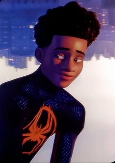 the animated character is wearing a black and orange shirt with an orange spider on it's chest