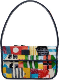 Hand-beaded and -sequinned shoulder bag in multicolor. · Buffed faux-leather trim throughout · Fixed shoulder strap · Magnetic press-stud flap · Logo beaded at back face · Zip pocket at interior · Full satin lining · H6 x W10.25 x D2.25 Supplier color: Sails up Rectangular Multicolor Sequined Shoulder Bag, Staud Tommy Bag, Beaded Shoulder Bag, Press Studs, Leather Trim, Dream Wardrobe, Shoulder Bag Women, Leather Trims, Bags Women