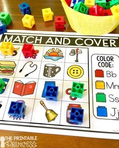 a matching game for kids to play with legos and building blocks on the table