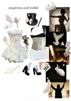 a collage of white and black items including hats, gloves, shoes, socks