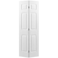 an open white door is shown on a white background and it has two doors in the middle