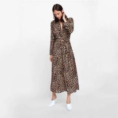 FREE SHIPPING Women Autumn Winter Long Sleeve Maxi Dress Sexy V Neck Leopard Print Casual Party Long Dreseses Female Vestidos JKP2963 Leopard Print V-neck Maxi Dress For Party, Fall Party Maxi Dress In Leopard Print, Leopard Print Maxi Dress For Fall Party, Button Down Maxi Dress, Modest Fits, Maxi Cardigan, Maxi Shirts, Maxi Shirt Dress, Leopard Dress