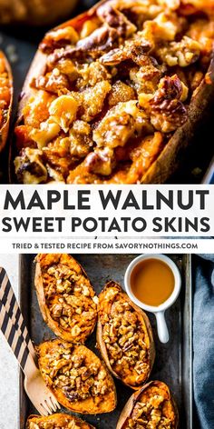 maple walnut sweet potato skins on a baking sheet