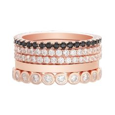 18k Rose Gold Plated 5 Eternity Stacking Ring Set - Five Ring Stacking Set -Cubic Zirconia Cool Stacking Set (FINGER SIZE 7) Ring Guard, Stacking Ring Set, Ring Stack, Diamond Simulant, Ring Stacking, White Gold Band, White Colors, Cz Diamond, Eternity Band