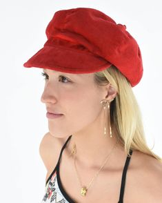 DESCRIPTION The 'Jeannie' Cute Vintage 60s Red Velvet Baker Boy Cap     Made From a Soft Bright Red Velvet Corduroy. Softly Structured Paneled Construction with Loop on Top, Fitted Band and Curved Brim. Lined in Cream Acetate with a Red Grossgrain Sweatband. DETAILS: Fabric : Cotton Corduroy Velvet, Acetate  Label : Marksmaid /Farmers Era : 1960's  Condition : Good - has been cleaned but has some mild marks on lining MEASUREMENTS: Inside Band Circumference : 21" - best for smaller heads Baker Boy Cap, Baker Boy, Red Velvet, Halloween Shopping, Caps Hats, Accessories Hats, 1960s, Winter Hats, Bathing Beauties