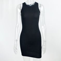 F00084727-204 Fitted Casual Club Tank Top, Fitted Casual Tank Top For Club, Casual Fitted Tank Top For Club, Black Bodycon Backless Sleeveless Dress, Casual Black Sleeveless Backless Dress, Black Stretch Sleeveless Dress For Club, Fitted Black Sleeveless Mini Dress, Black Sleeveless Mini Dress For Club, Black Fitted Sleeveless Mini Dress