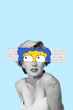 a woman with her head covered in the simpsons character's eye patch on top of her forehead