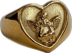 Symbolic Gold Heart-shaped Ring, Symbolic Heart-shaped Rings For Valentine's Day, Symbolic Heart Ring For Valentine's Day Gift, Angel Ring, Tarnished Jewelry, Waterproof Jewelry, Ring Vintage, Signet Ring, Vintage Rings