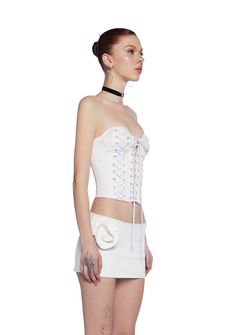 cuz you’re high strung. This fully lined corset top has a twill construction with structured boning, a double lace-up design on the front, a self-tie lace-up front closure, and a back zipper closure. White Fitted Corset With Lace-up Back, Underbust Corset Belt With Lace-up Back, Underbust Lace-up Back Corset Belt, White Summer Corset With Corset Back, White Bandage Corset For Night Out, White Bandage Corset For Party, Spring Party Corset Belt With Corset Back, White Corset Dress With Lace-up Back, White Boned Bodice Corset For Spring