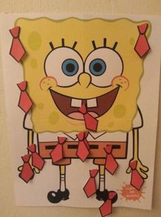 a spongebob cut out hanging on the wall