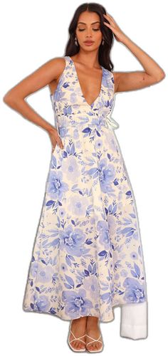 Sleeveless Light Blue Lined Midi Dress, Light Blue Sleeveless Lined Midi Dress, Light Blue A-line Midi Dress With Floral Print, Chic Blue Floral Midi Dress, Sleeveless Light Blue Floral Print Midi Dress, Chic Blue Midi Floral Dress, Light Blue Lined Midi Dress, Sleeveless Light Blue Midi Dress With Floral Print, Blue Midi Dress With Tie Back For Day Out