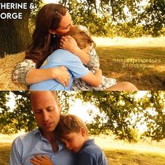 a man holding a little boy in his arms while he is hugging him on the cheek