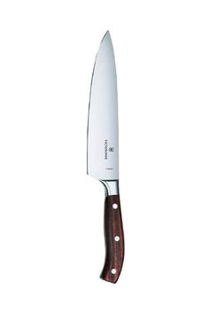 a large knife with a wooden handle on a white background