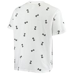 a white t - shirt with black musical notes on the front and back, all over it