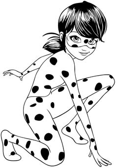 a black and white drawing of a girl with dalmatian spots on her body