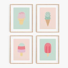 four ice cream art prints in various shapes and sizes