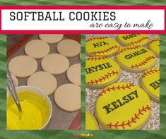 softball cookies are easy to make with fondant and icing for the batters