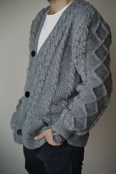 Gray Unisex Cardigan Sweater | Handmade knit Jacket | Woman Sweater Oversize Unique Chunky Cozy Clothing Gray Cardigan is handmade knitted and %40 wool %60 acrylic 🍓 it will complete your outfit in every occasion. It is unisex Our model is male and wearing L size in the pictures. If you wish, we may add stars on the arms. Send me a message for further information and shipping details. I will gladly reply :) Material: %40 wool %60 acrylic Color: White and Red as picture Hand Wash Only in 30 degr Outfits With Grey Cardigan, Cozy Clothing, Knitted Jackets Women, Sweater Outfits Men, Male Sweaters, Man Sweater, Cozy Wear, Guys Clothing Styles, Pullover Outfit