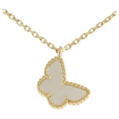 Van Cleef & Arpels Lucky Alhambra Butterfly Van Cleef & Arpels Vintage Alhambra MOTHER OF PEARL Limited Edition The butterfly suspended from a fine link chain Metal: 18K yellow gold High Polish Hallmarks Type 750, Designer Signature, French Eagle’s Head, Maker's Mark, Serial Number JC 750311 Signature / Hallmark Location Clasp, On Link Near Clasp Signature VCA Total Item Weight 2.98 g Non-Gem Material Mother of Pearl Marked: VCA, 750, chain length 15 inch pendant size 1.3 X1 cm The Necklace come Van Cleef Arpels Sweet Alhambra Necklace White Gold, Van Cleef Butterfly Necklace, Van Cleef Mother Of Pearl, Van Cleef Alhambra Bracelet, Alhambra Van Cleef, Van Cleef Alhambra, Wag Dr, F1 Wag, Van Cleef & Arpels