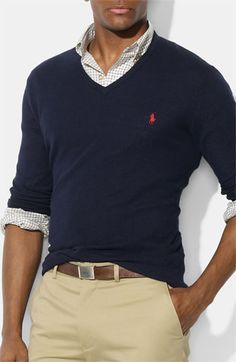 Polo Ralph Lauren V-Neck Cotton & Cashmere Classic Fit Sweater | Nordstrom Ralph Lauren Menswear, Nordstrom Outfit, Outfit Casual, Fitted Sweater, Well Dressed Men, Gentleman Style, Well Dressed