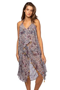 Our Maxi Dress in Yonder Mountain is the perfect beach cover-up. Beautiful hints of gold on the braided straps and golden beaded hardware. Wear this straight from the beach or pool and transition this piece into evening attire. This dress defines the name Pool to Party. One-Size fits most 100% Polyester Looks great paired with our A La Slips or over a bikini! Office Flats, Subtle Luxury, Tassel Dress, Braided Strap, Blue Paisley, Beach Covers, Sun Dress, Evening Attire, Sundress