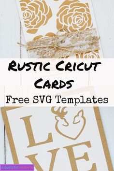 two cards with the text rustic cricut cards free svg templates on them