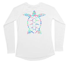 Womens Long Sleeve UV Water Camouflage Sea Turtle Swim Shirt – Shark Zen Casual Long Sleeve Rash Guard With Upf 50+, White Long Sleeve Rash Guard For Summer, White Long Sleeve Rash Guard With Upf 50+, White Long Sleeve Moisture-wicking Rash Guard, Casual White Long Sleeve Rash Guard, Ocean Activity, Zen Logo, Loggerhead Sea Turtle, Uv Clothing