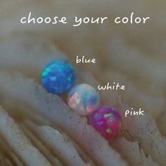 three different colored opalite beads with the caption choose your color blue, white, pink