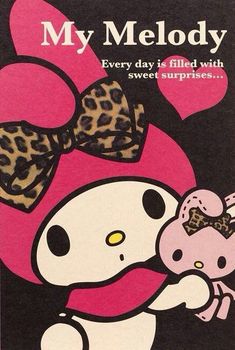 an image of hello kitty with her bow on it's head and the words, my melody every day is filled with sweet surprises