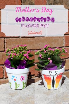 two flower pots with flowers painted on them and the words mother's day above them