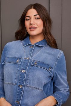 Designed with a casual-cool style, this textured denim jacket offers plenty of freedom with a relaxed fit and stretch-enhanced comfort. The functional patch pockets on the chest provide practicality, while the embroidered details at the border give it a unique finish. Available in Plus Style: 5666O-5132-2129 Casual Long Sleeve Denim Jacket With Multiple Pockets, Casual Denim Utility Jacket With Pockets, Medium Wash Denim Utility Jacket With Patch Pockets, Casual Washed Blue Denim Jacket With Pockets, Casual Denim Jacket With Multiple Pockets, Casual Dark Wash Utility Jacket, Casual Denim Jacket For Work, Medium Wash Denim Jacket With Multiple Pockets, Casual Washed Blue Utility Jacket With Pockets