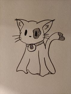 a drawing of a cat wearing a collar and holding its paw up in the air