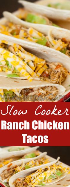 slow cooker ranch chicken tacos with text overlay