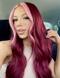 Maroon Hair, Skunk Stripe, Pink Hair Dye, Red Hair Inspo, Dyed Hair Inspiration, Body Wave Hair, Hair Dye Colors, Hair Inspiration Color, Hair Inspo Color