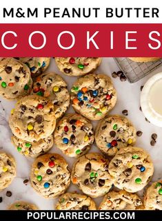 m & m peanut butter cookies with chocolate chips and sprinkles on top