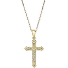 in stock Classic Yellow Gold Diamond Cross Pendant Necklace, Macy's 14k Gold Jewelry With Diamond Accents, Classic Jewelry With Pave Setting In Cross Shape, Classic Gold Diamond Cross Necklace, Classic Cross Jewelry With Pave Setting, Classic Gold Cross Diamond Necklace, Classic Yellow Gold Cross Diamond Necklace, Classic Macy's Jewelry With Pave Setting, Macy's Classic Jewelry With Pave Setting