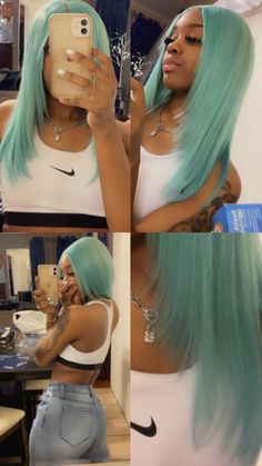 ˚୨୧⋆ @bella2angel Blue Natural Hair, Color Wigs, Frontal Wig Hairstyles, Dump Ideas, Quick Natural Hair Styles, Dyed Hair Inspiration, Black Weave, Cute Box Braids Hairstyles, Barbie Hair