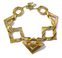 "Brutalist / Modernist Brass Necklace Gorgeous Brass Necklace. It is no doubt hand made but I couldn't find a signature. It measures approx. 27\" long with an adjustable 13\" chain. The width is approx. 2 1/2\". It is in great vintage condition." Unique Mens Necklace, Bar Pendant Necklace, Modernist Jewelry, Mid Century Jewelry, Swarovski Crystal Necklace, No Doubt, Cat Pendants, Heart Pendant Diamond, Brass Necklace