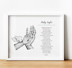 two hands holding each other with the words baby prayer written on it in black and white