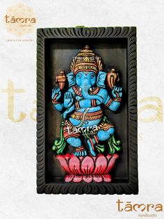 an image of a painted ganesha in a frame with the words tacora on it